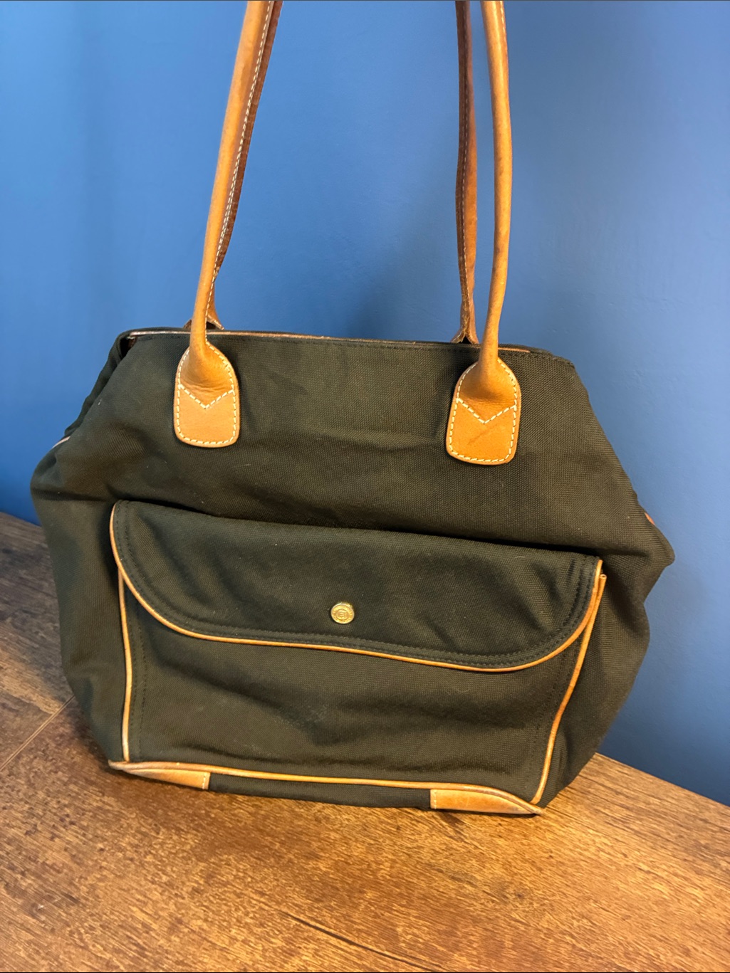 Eric Javits Canvas Tote Bag With Leather Trim